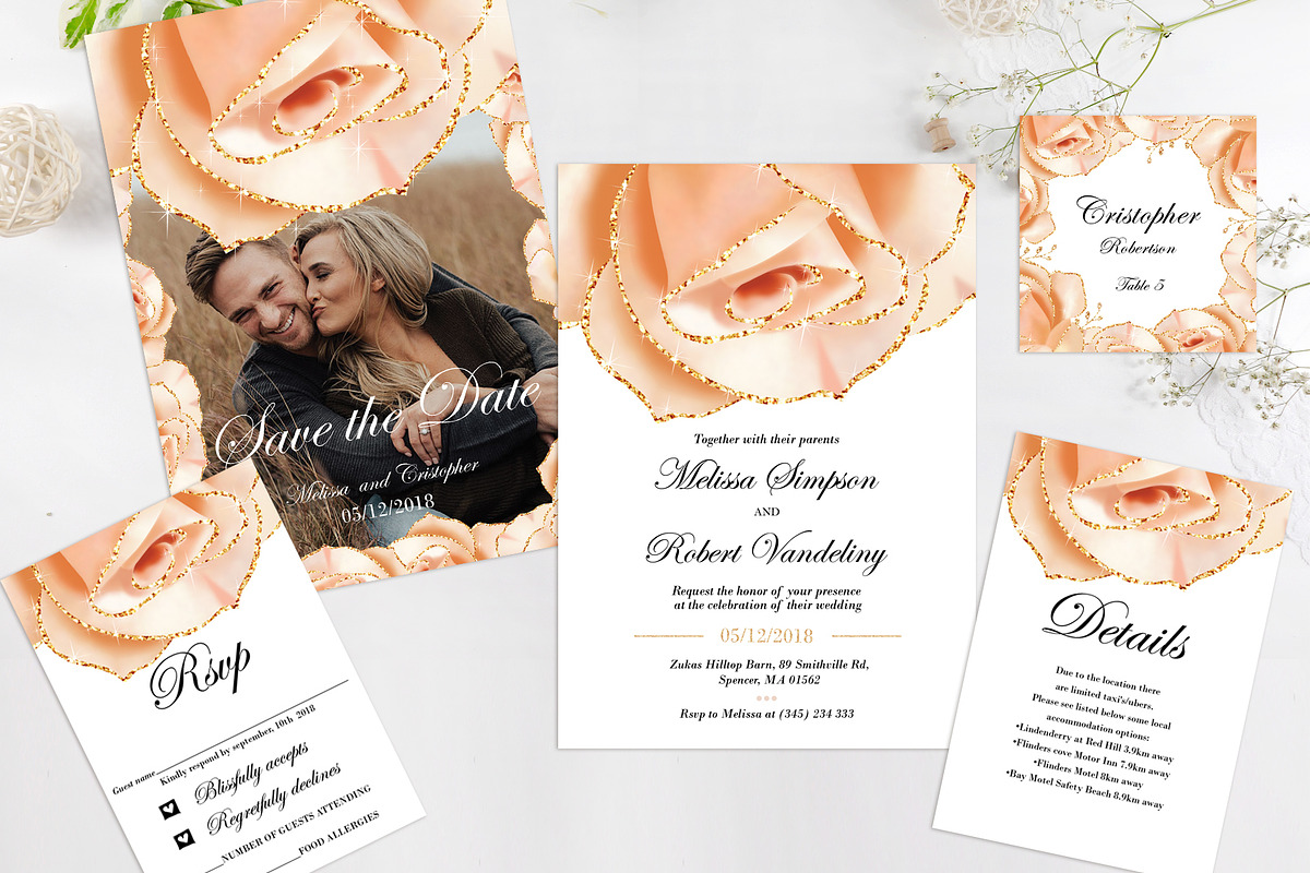 Rose gold Wedding Set, an Invitation Template by DreamsClipArt (Photo 2 of 4)