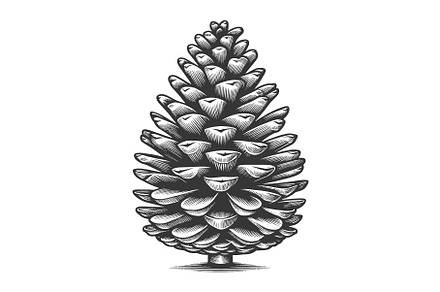 Detailed Pine Cone Engraving sketch, an Object Illustration by AlexArt