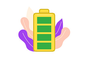 Flat design battery icon with full