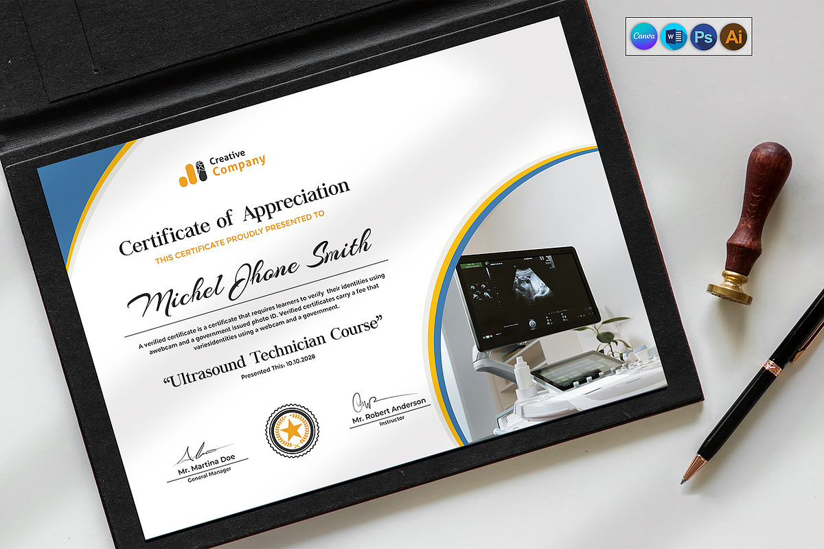 Ultrasound Technician Certificate, a Stationery Template by DesignDevisers (Photo 2 of 10)