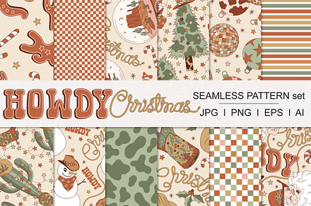 Howdy Cowboy Christmas pattern set, a Pattern Graphic by @olga.angelloz