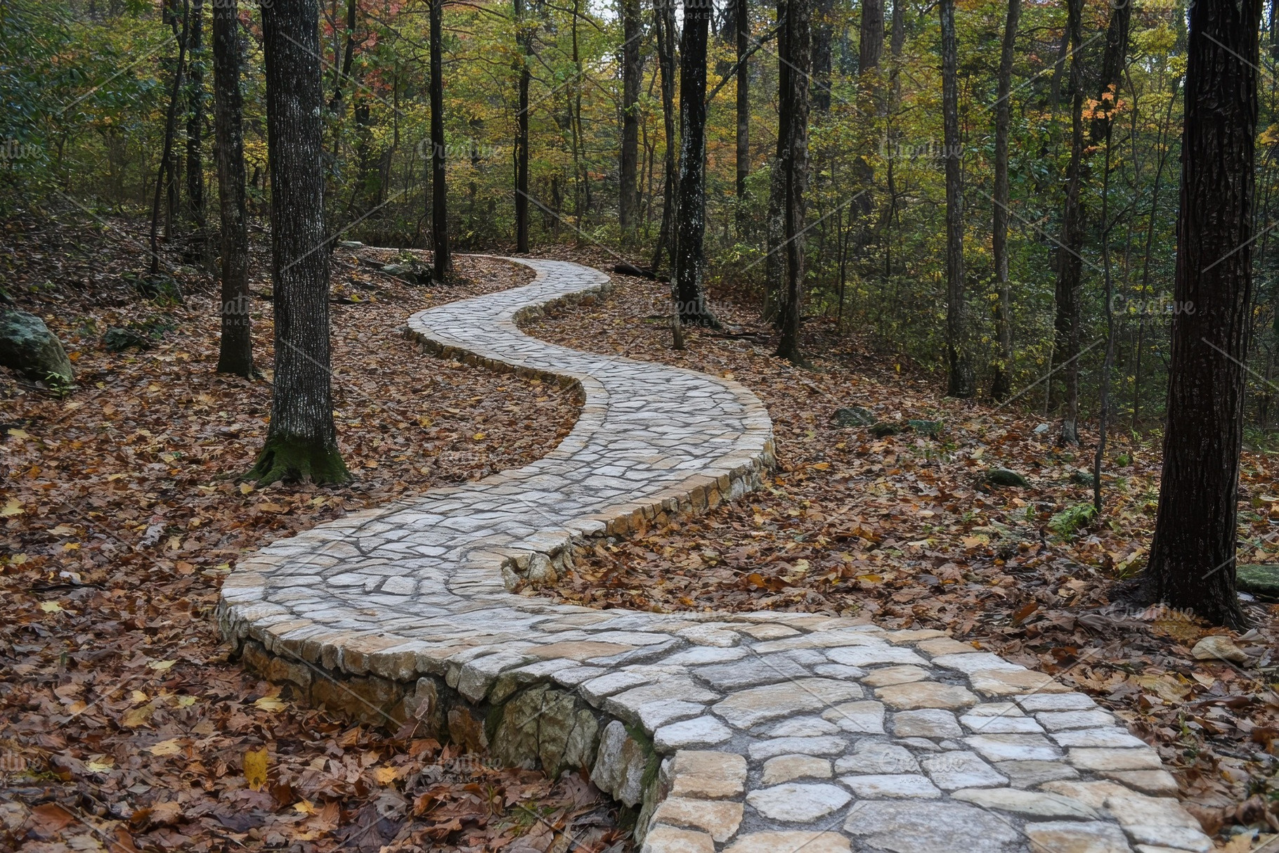 Winding stone pathway through a sere, a Photo by Tanuart