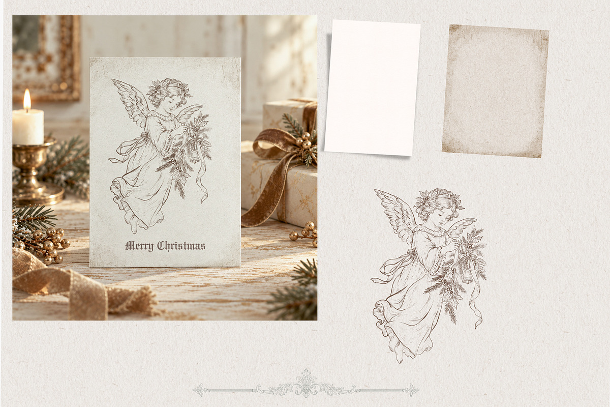 Victorian Line Art Christmas Set, a Decorative Illustration by AlenaVlasko stock Market (Photo 2 of 13)