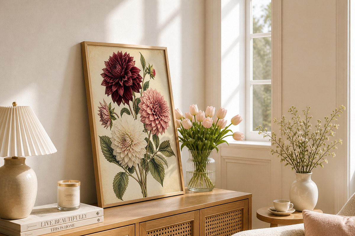 Vintage Dahlia Botanical Wall Art, a Decorative Illustration by elfy creative (Photo 4 of 5)