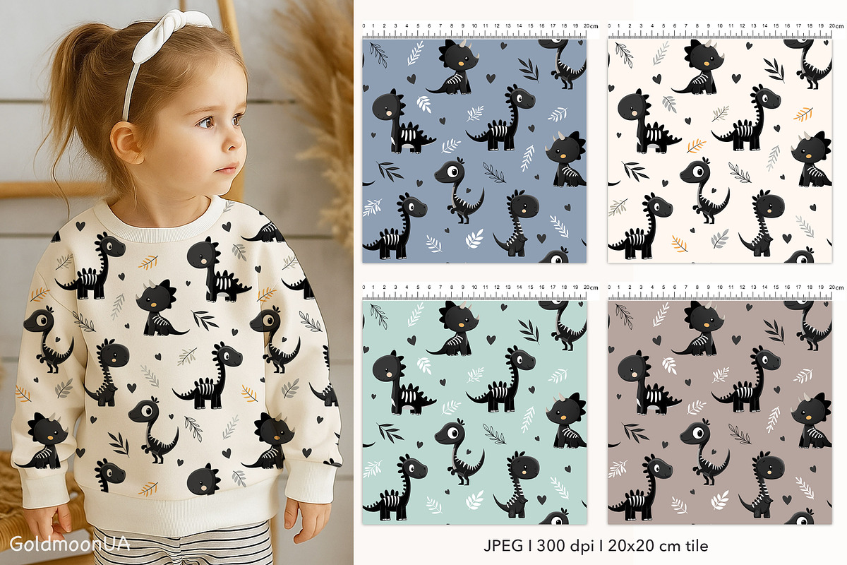 Dino vibes Patterns & Clipart, an Animal Illustration by GoldmoonUA (Photo 2 of 5)