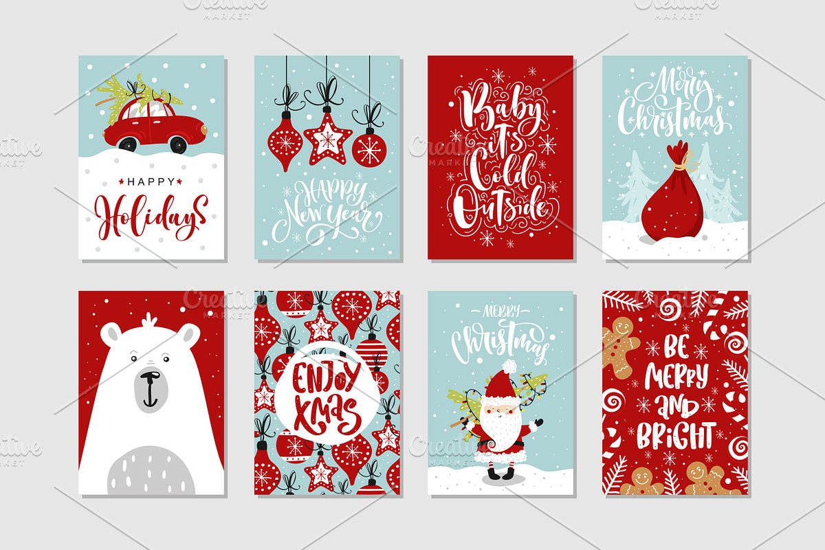 Christmas cards set with lettering, a Decorative Illustration by dv_illustration (Photo 3 of 4)