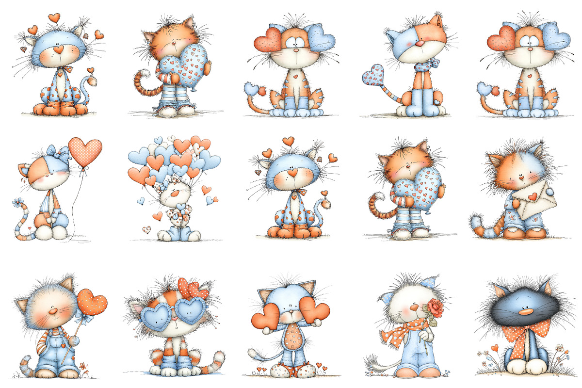 Valentine Cat Clipart Bundle, an Illustration by designcity5 (Photo 2 of 5)
