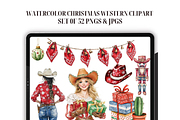 Watercolor Western Christmas Clipart, an Illustration by CraftCrateShop (Thumbnail 1 of 7)