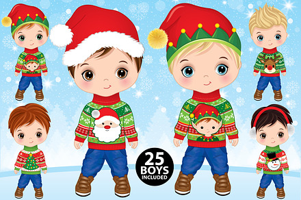Christmas Boys Clipart, Ugly Sweater