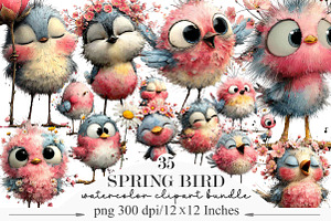 Whimsical Spring Bird Clipart, an Illustration by Designking
