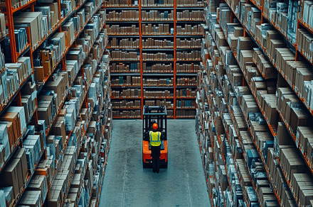 Warehouse Worker Operating Forklift, a Background Photo by Pixeness