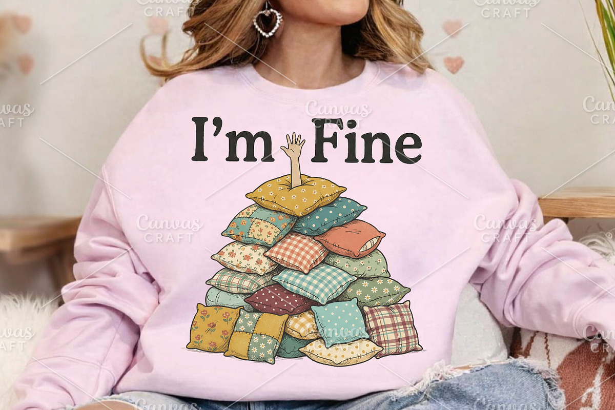 Funny I’m OK Pillow Pile PNG, an Illustration by Canvas Craft (Photo 3 of 6)