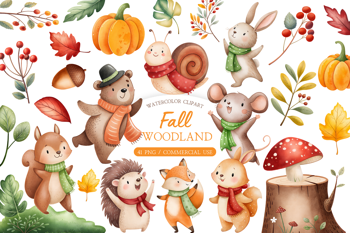 Cute Woodland Clipart PNG, an Object Illustration by MockupWizard (Photo 1 of 5)