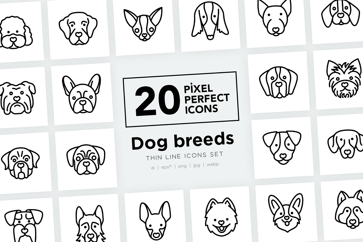 Dog Breeds 20 Thin Line Icons Set, an Outline Icon by Alex Blogoodf (Photo 11 of 11)