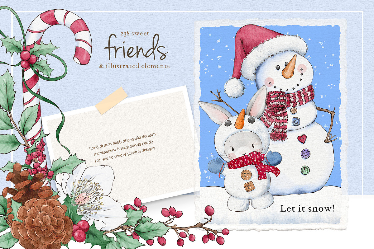 Cute Christmas Characters, a Seasonal Illustration by Pretty Little Lines (Photo 3 of 16)