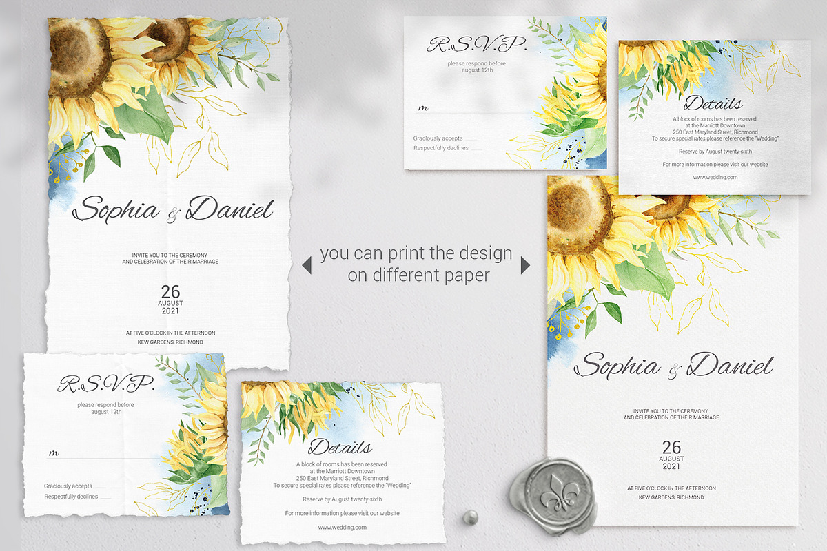 SALE. Sunflower Wedding Suite, an Invitation Template by Nebbia (Photo 3 of 6)
