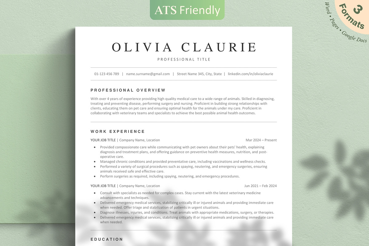 ATS Resume Template | Simple Resume, a Resume Template by CreativeLandStudio (Photo 1 of 10)