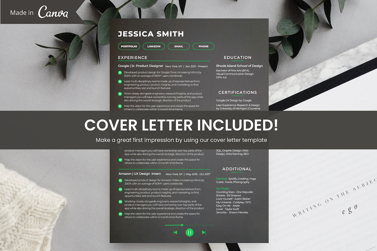 Spotify Resume Template 2026 ATS CV, a Resume Template by SocialMediaTemplate (Photo 7 of 8)