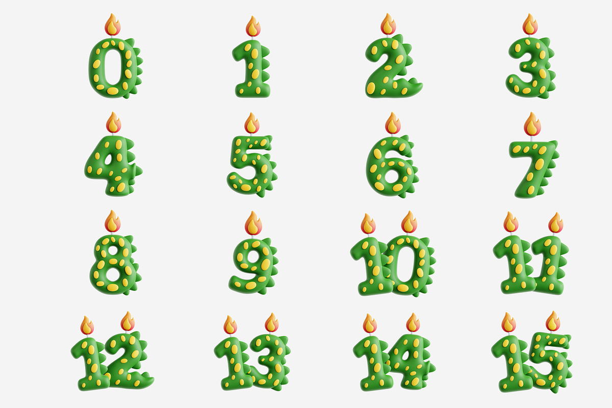 Cute Dinosaur Candles 3D Icon Set, an Animal 3D Model by Eklip Studio (Photo 2 of 2)