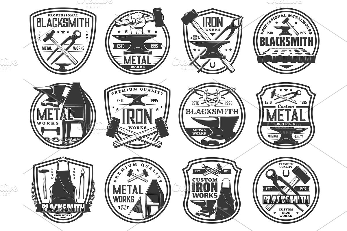 Blacksmith forge works, smith hammer, an Illustration by Vector Tradition
