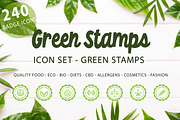Eco, bio and quality green stamps, an Outline Icon by RevolutionizZed (Thumbnail 1 of 11)