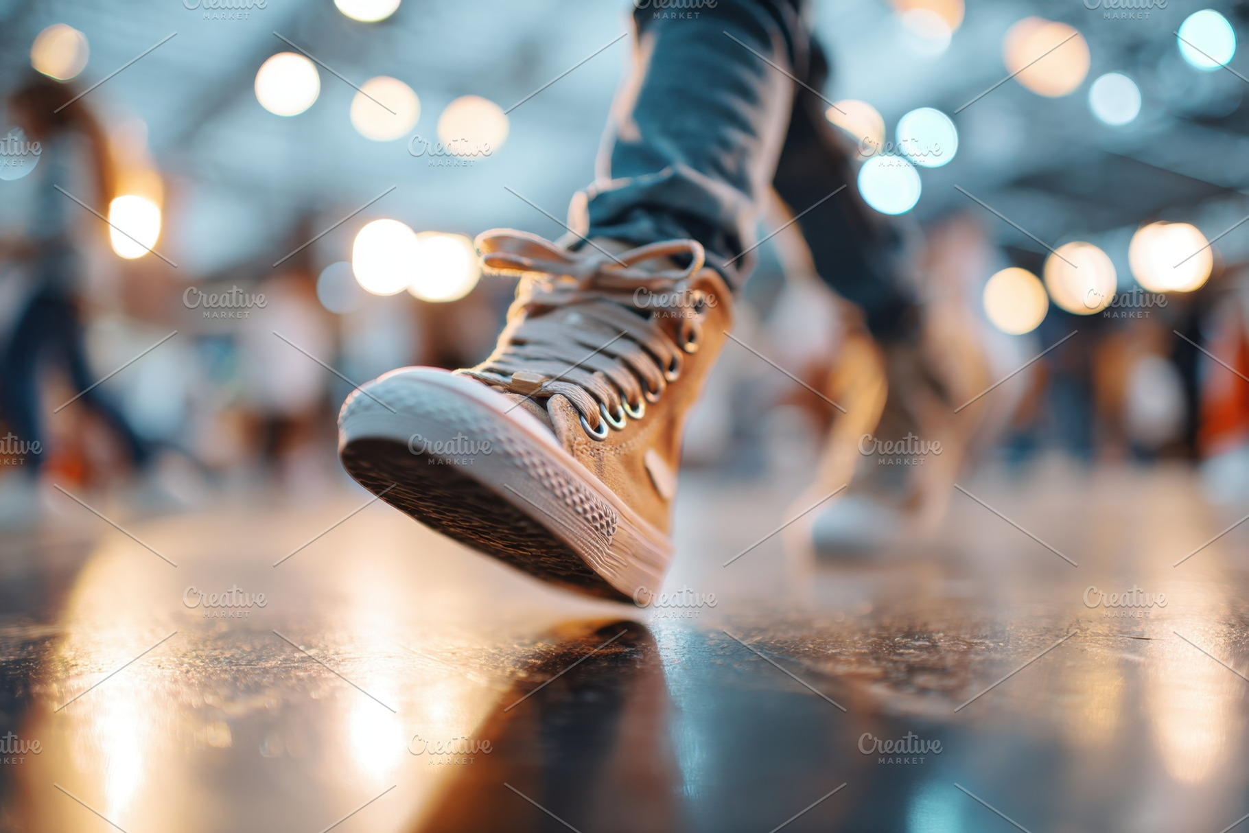Close-up of vibrant orange sneakers on wooden floor, a Sports & Recreation Photo by AlyaAnd