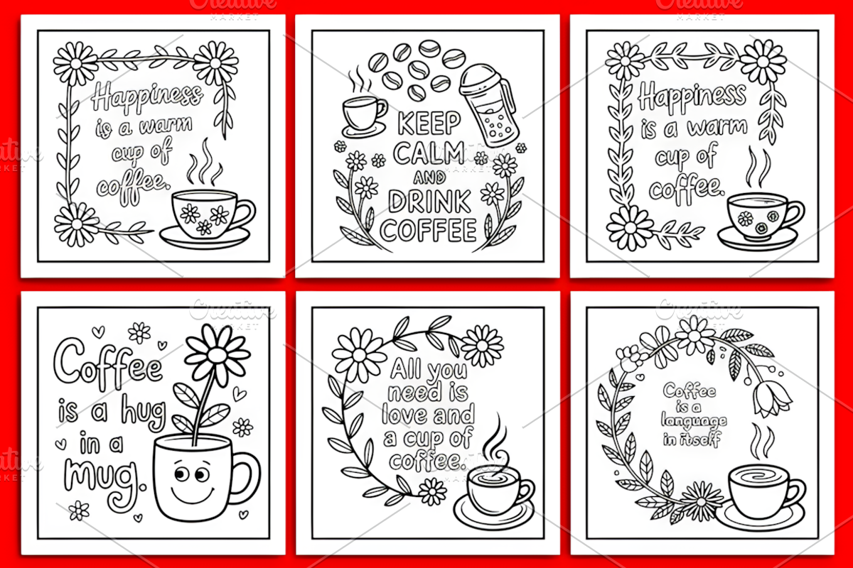 Coffee Quotes Coloring Book, a Decorative Illustration by Design Station (Photo 2 of 3)
