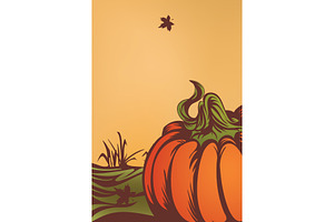pumpkin on the field. Autumn leaves