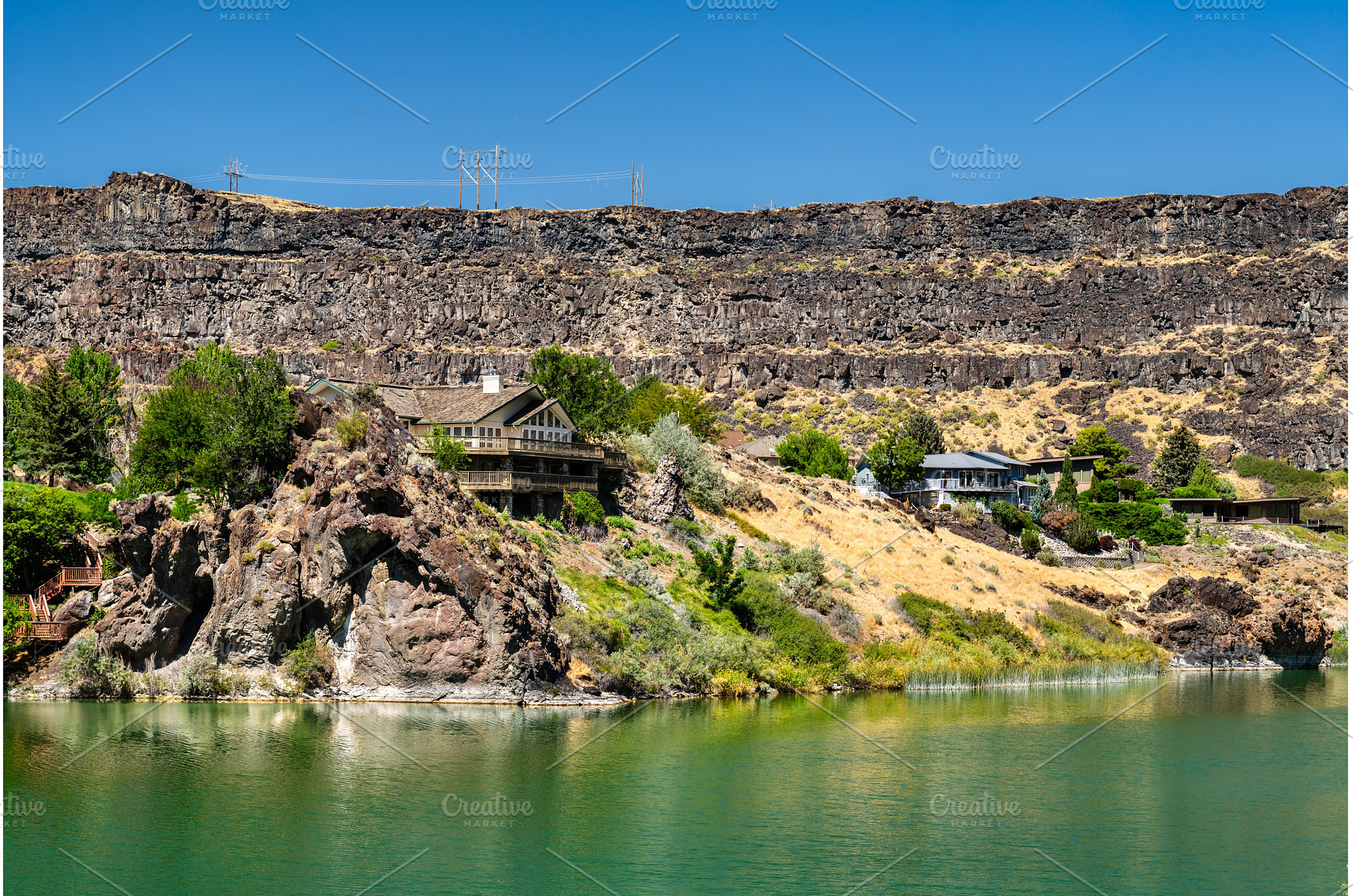 Houses on the Snake River Canyon in, a Nature Photo by Leonid Andronov