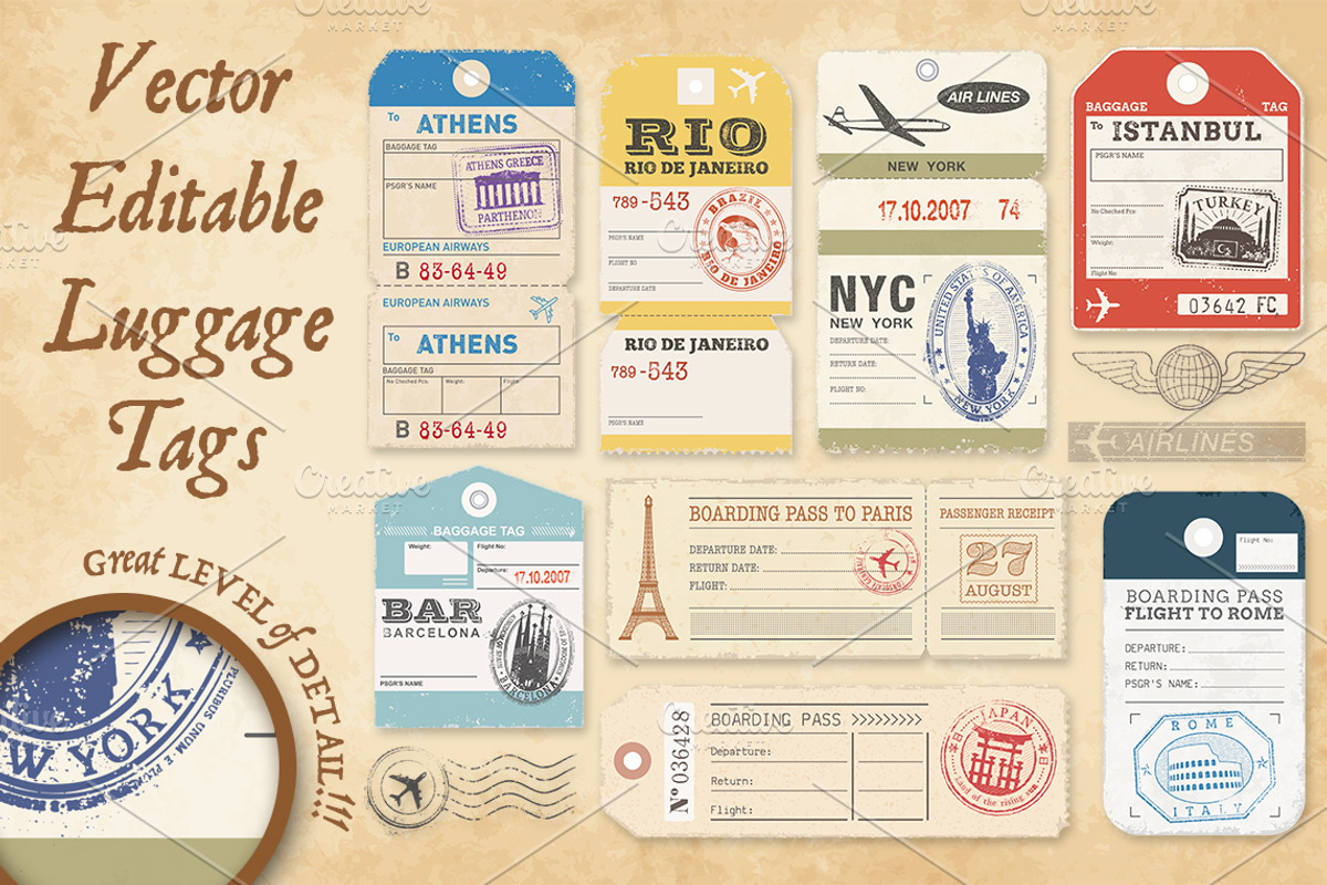 Vector Luggage Tags Illustrations 1, a Card Template by Pingebat (Photo 1 of 2)