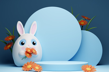 Easter, spring scene with podium