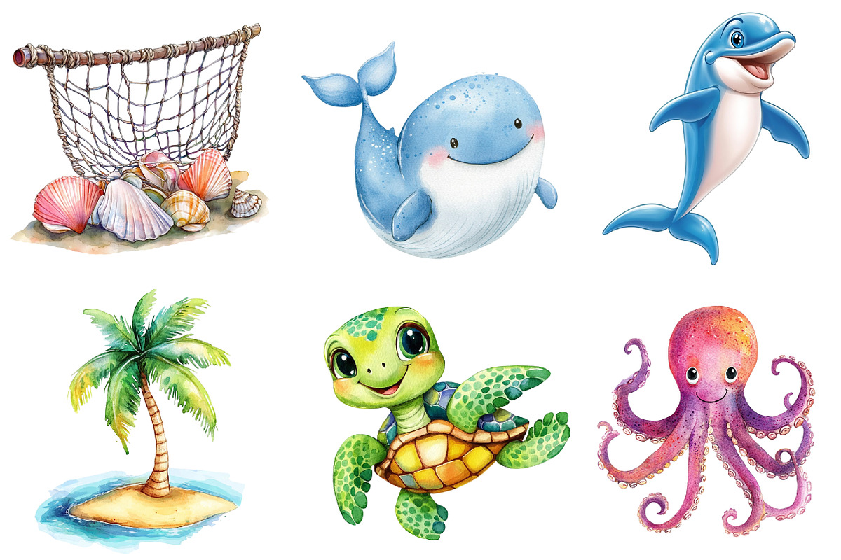 Watercolor Ocean Clipart, an Illustration by Watercolor design (Photo 3 of 4)