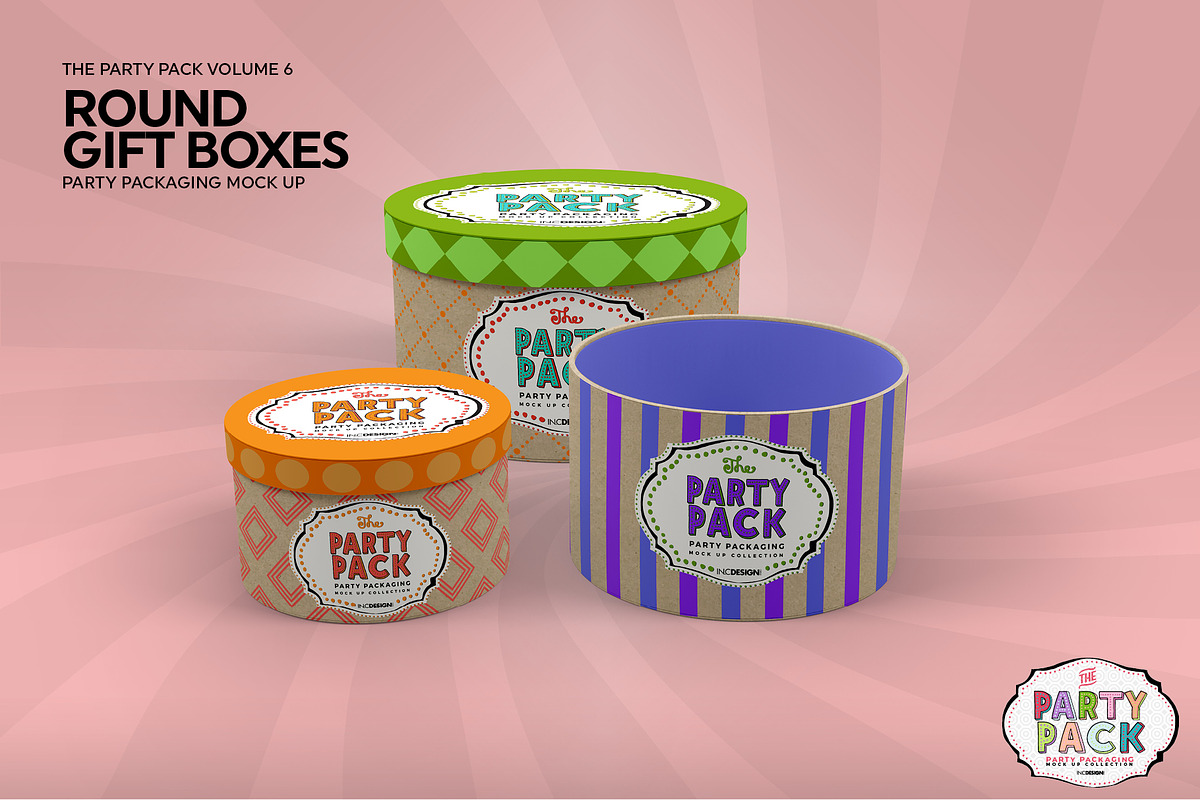 Round Gift Boxes Packaging Mockup, a Product Mockup by INCDesign (Photo 5 of 7)