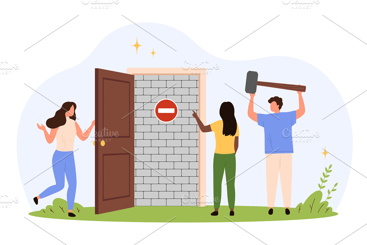 Facing Brick Wall Obstacle, a Person Illustration by Flashvector