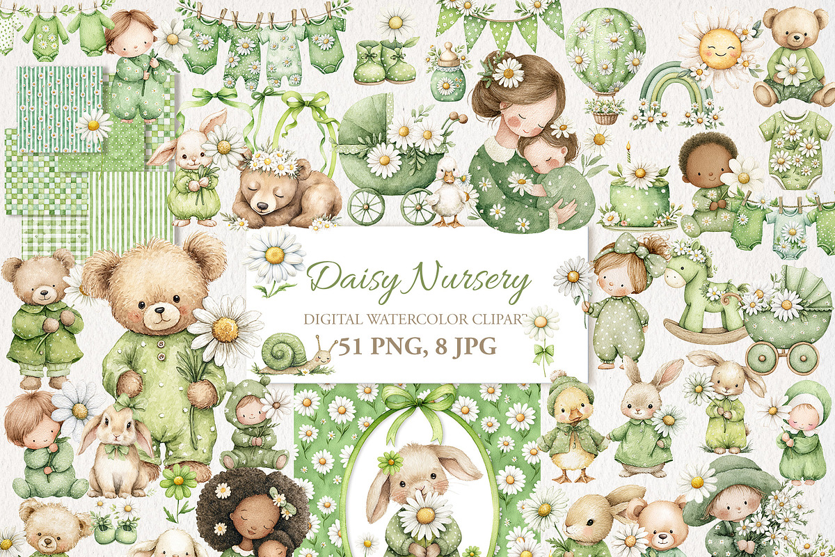 Daisy Nursery 51 PNG, 8 JPG, a Decorative Illustration by EleSArtDesign (Photo 1 of 4)