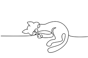 One Line Drawing. Cat Sleeping