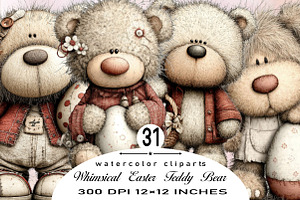 Whimsical Easter Teddy Bear Clipart, an Illustration by SVGArt