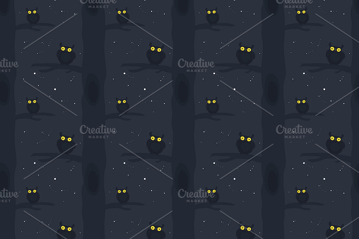 Seamless pattern 'Owls at night' preview 3
