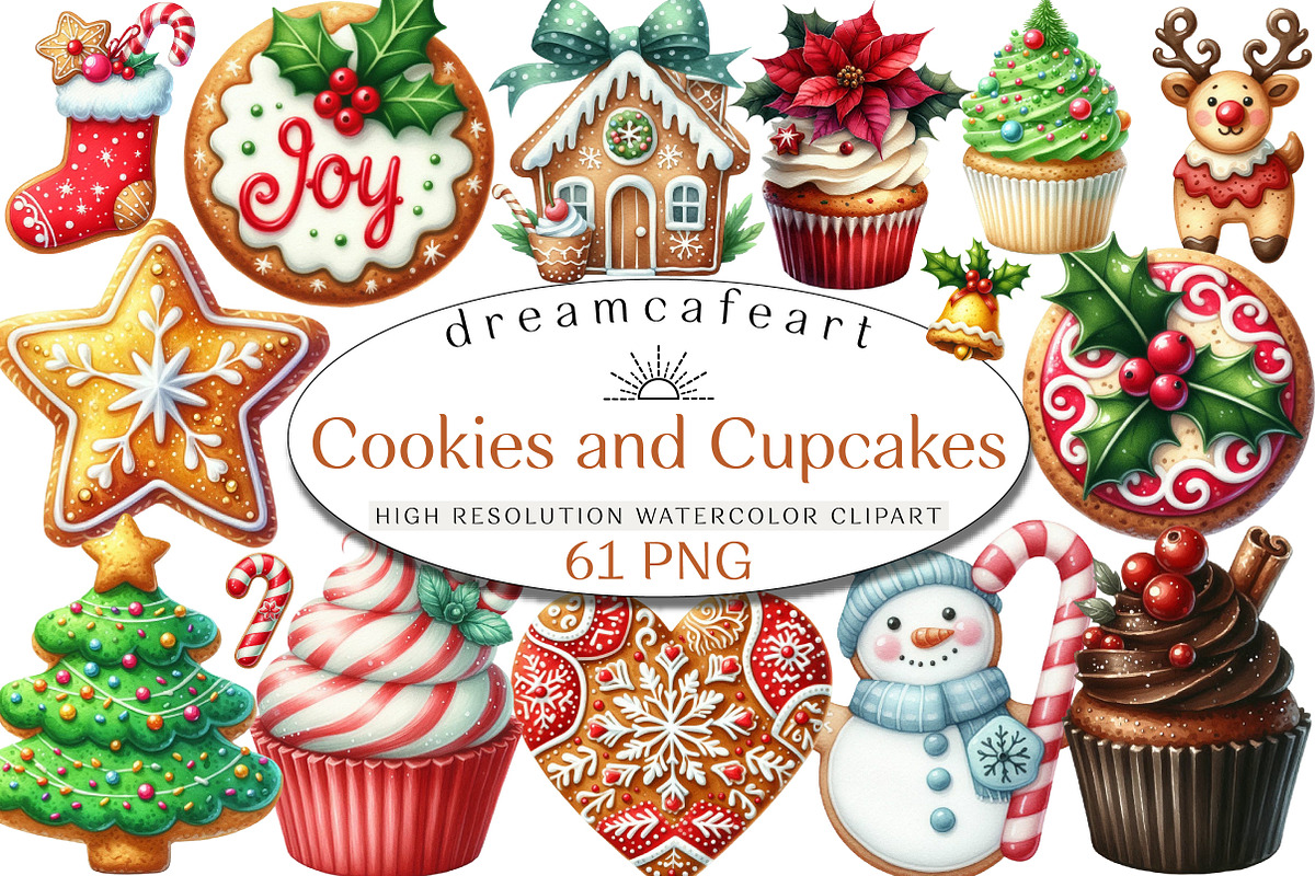 Christmas Cookies and Cupcakes Clipa, an Illustration by DreamCafeArt (Photo 1 of 8)