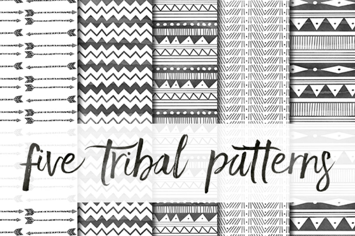 Five Watercolor Tribal Patterns, a Pattern Graphic by Cuppakeri
