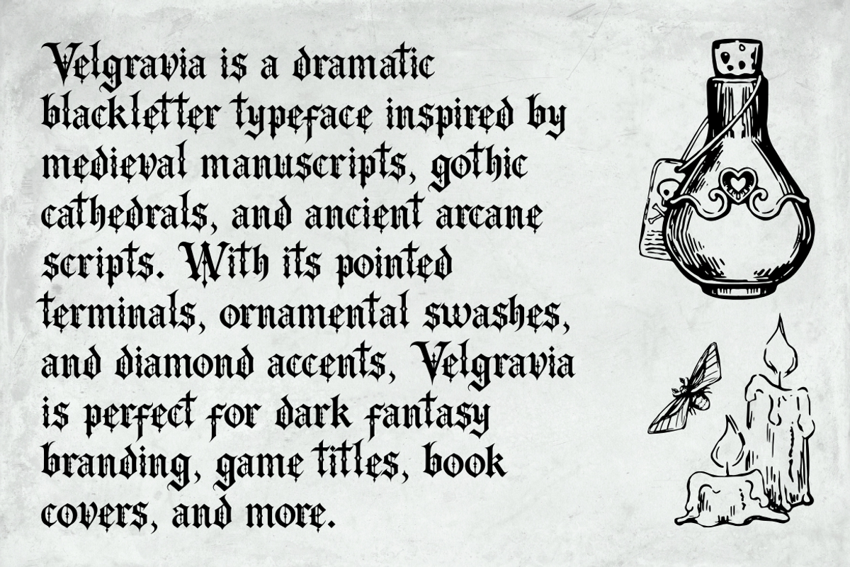 Velgravia – Gothic Blackletter Font, a Blackletter Font by Creacy Studio (Photo 2 of 10)