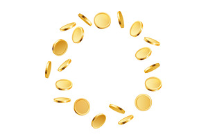 Gold rotating coins. 3d golden, a Finance Illustration by Frogella
