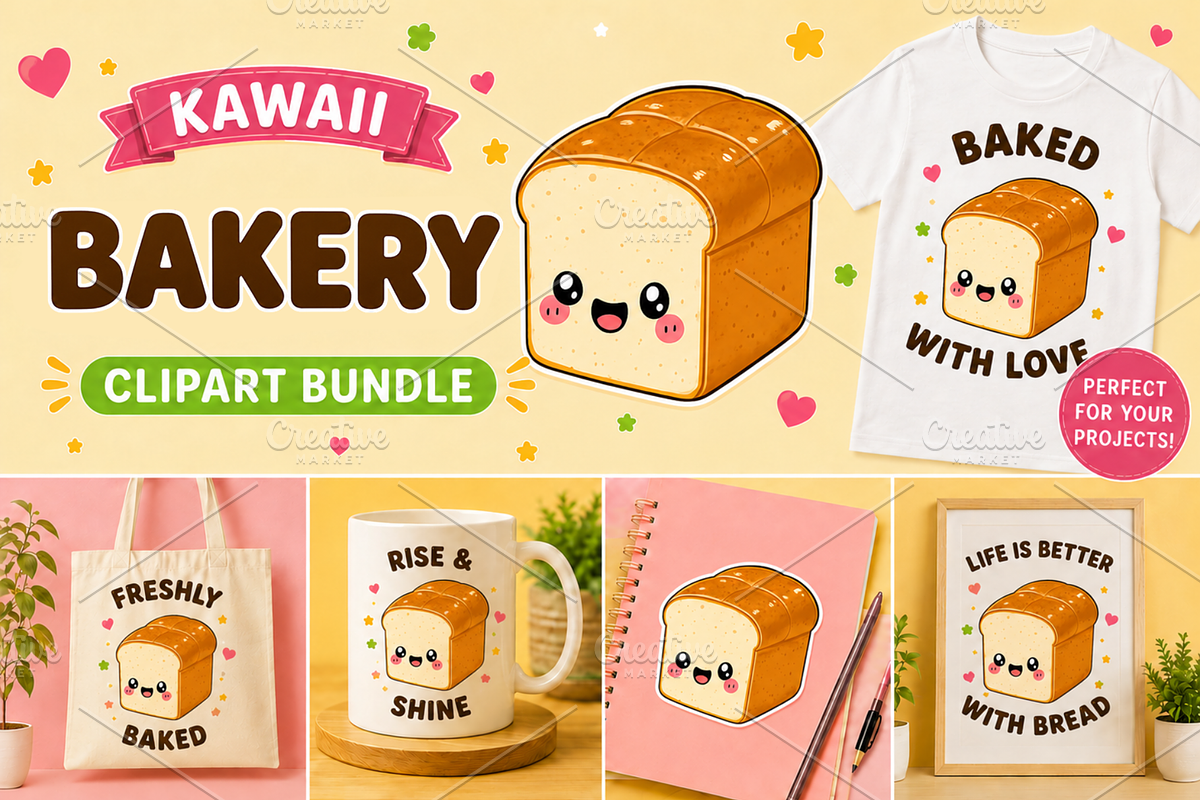 Kawaii Bakery Clipart PNG Bundle, a Food Illustration by QM_ART (Photo 3 of 4)