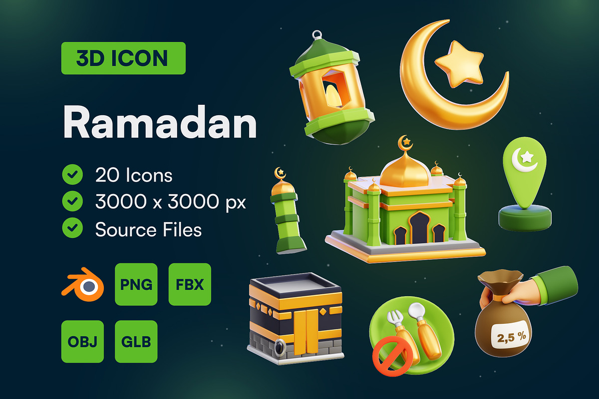 20 Ramadan 3D Icon Set, an Object 3D Model by Bilicube Studio (Photo 1 of 6)