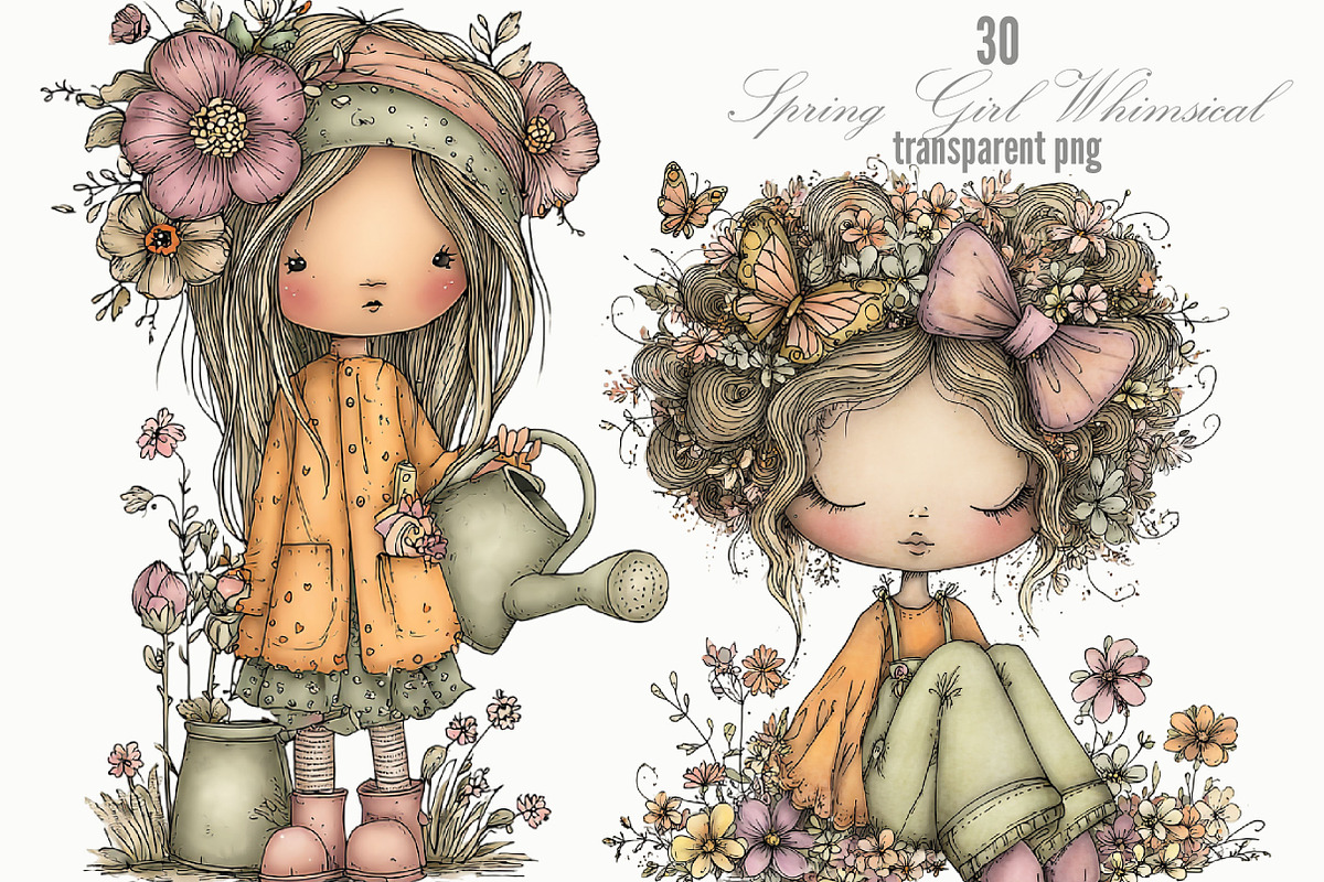 Spring Girl Whimsical Clipart, a Person Illustration by Designking (Photo 1 of 5)