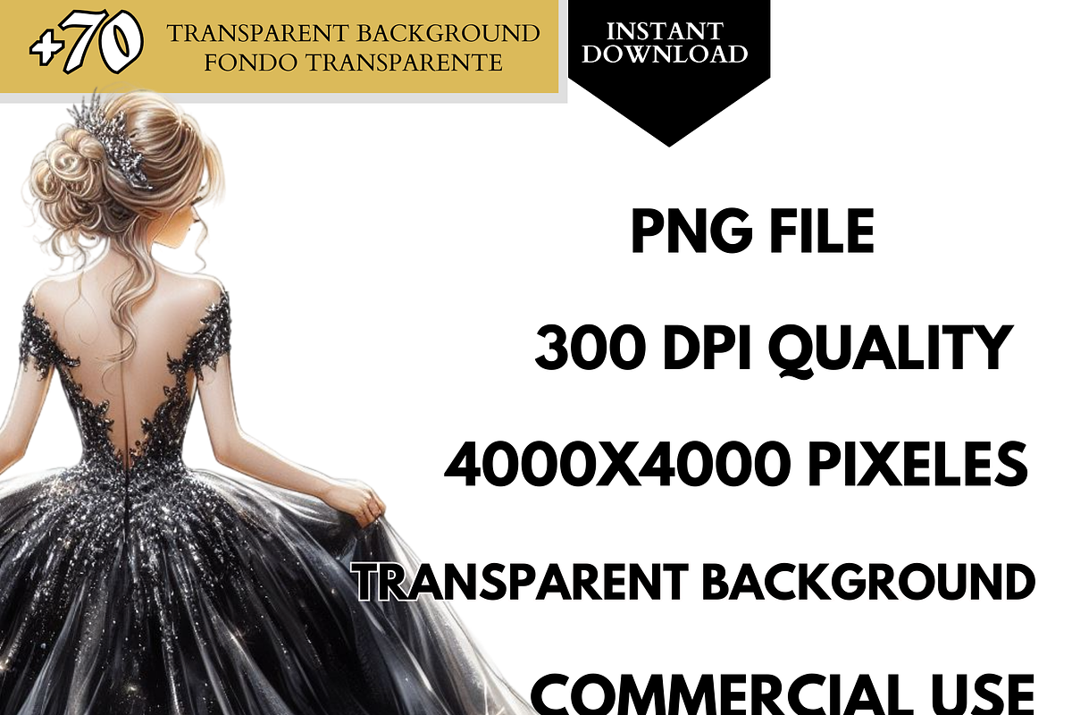 Princess Clipart Black Dress quince, a Person Illustration by VM PARTYS  BY TAIRUMA (Photo 7 of 10)