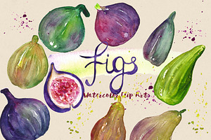 Figs. Watercolor Clip Art.