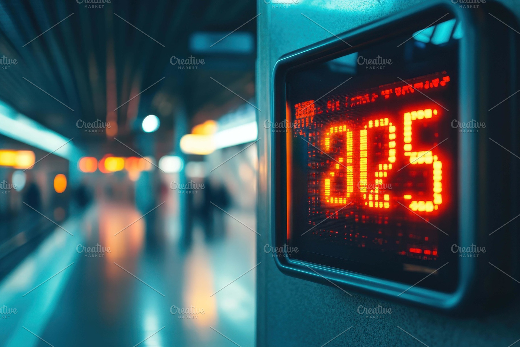 Digital clock displays departure tim, a Photo by Tanuart