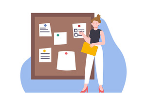 Office woman point to task board, a Person Illustration by LadadikArt