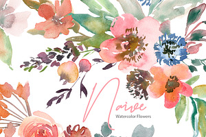 Bright Naive Watercolor Flowers